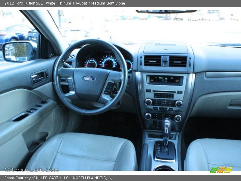 White Platinum Tri-Coat / Medium Light Stone 2012 Ford Fusion SEL