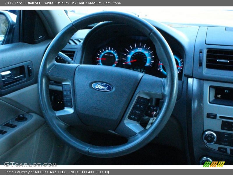 White Platinum Tri-Coat / Medium Light Stone 2012 Ford Fusion SEL