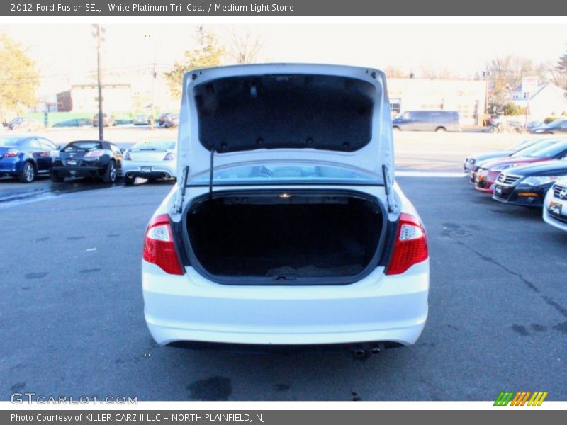 White Platinum Tri-Coat / Medium Light Stone 2012 Ford Fusion SEL