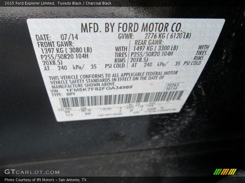 Tuxedo Black / Charcoal Black 2015 Ford Explorer Limited