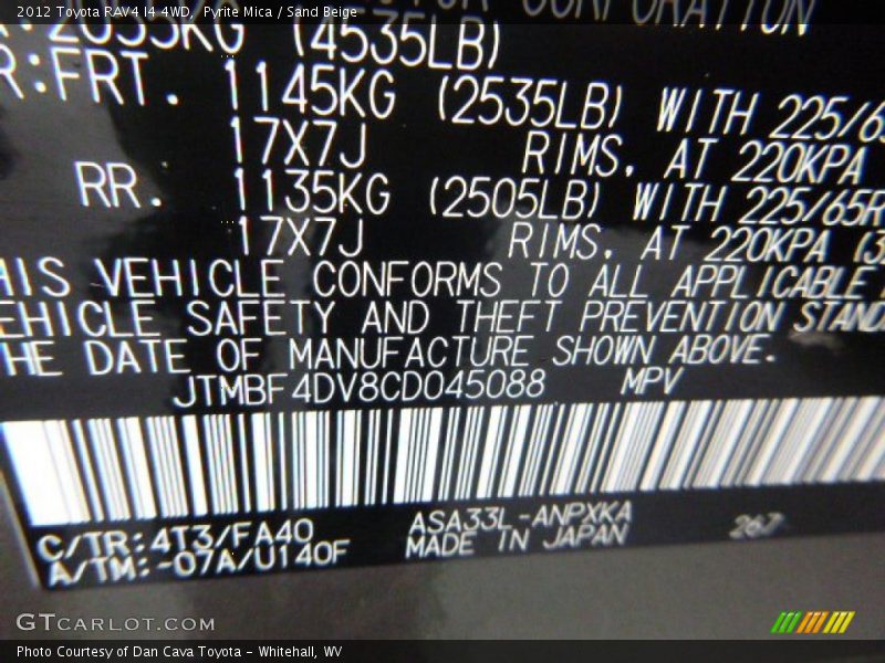 Pyrite Mica / Sand Beige 2012 Toyota RAV4 I4 4WD