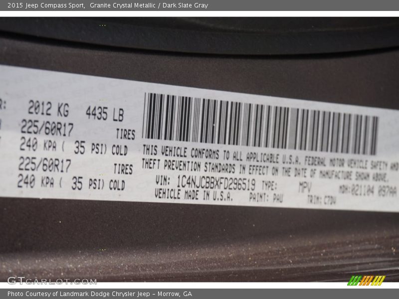 Granite Crystal Metallic / Dark Slate Gray 2015 Jeep Compass Sport