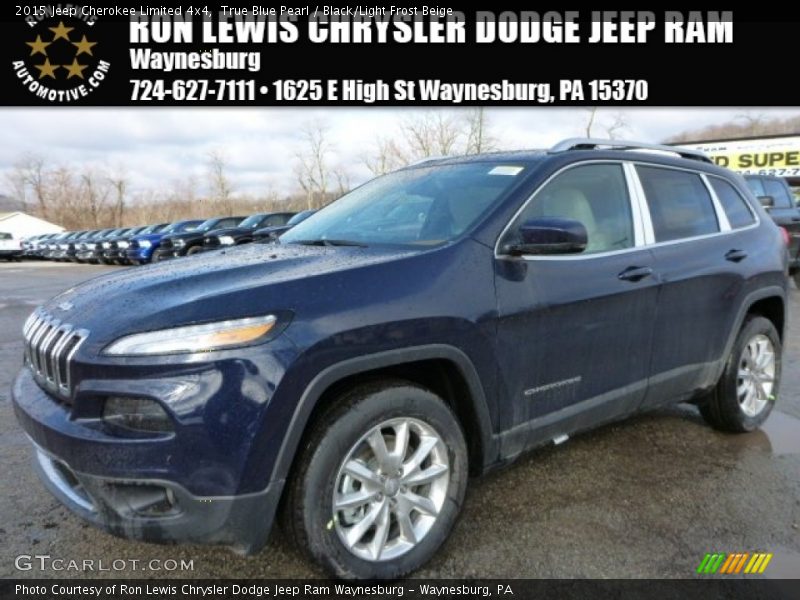 True Blue Pearl / Black/Light Frost Beige 2015 Jeep Cherokee Limited 4x4