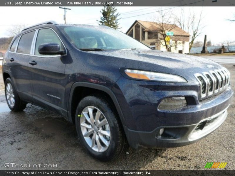 True Blue Pearl / Black/Light Frost Beige 2015 Jeep Cherokee Limited 4x4