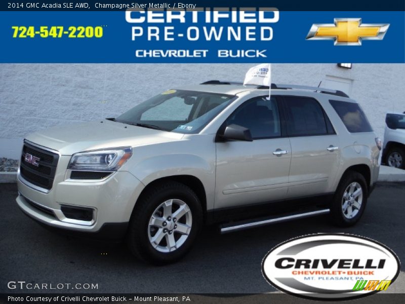 Champagne Silver Metallic / Ebony 2014 GMC Acadia SLE AWD