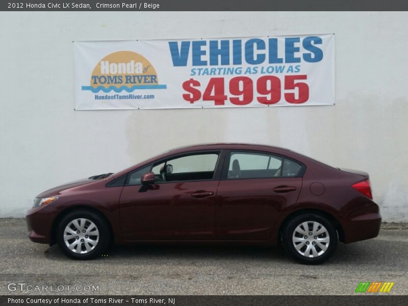 Crimson Pearl / Beige 2012 Honda Civic LX Sedan