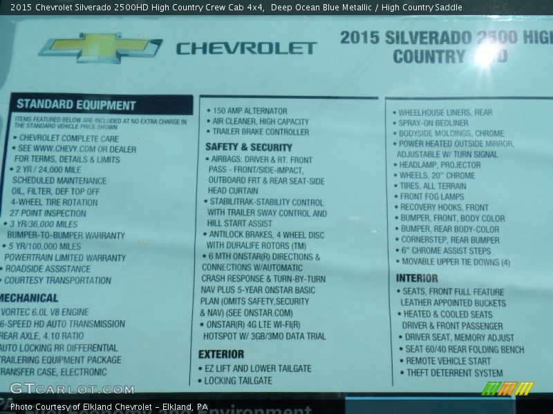  2015 Silverado 2500HD High Country Crew Cab 4x4 Window Sticker