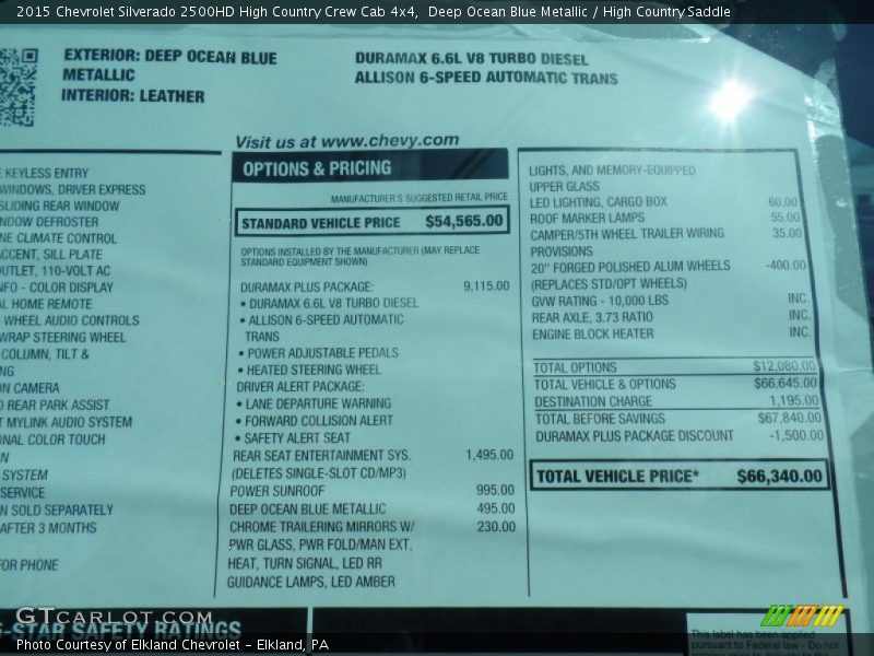 2015 Silverado 2500HD High Country Crew Cab 4x4 Window Sticker
