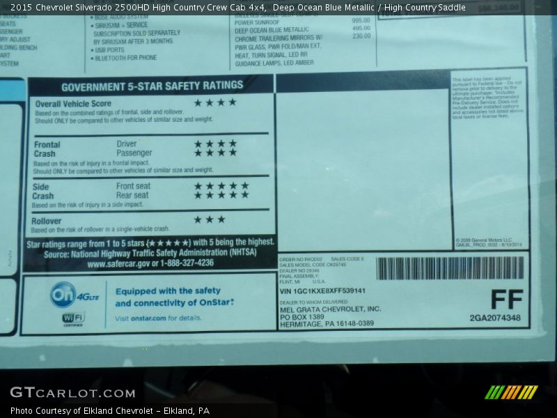 Deep Ocean Blue Metallic / High Country Saddle 2015 Chevrolet Silverado 2500HD High Country Crew Cab 4x4