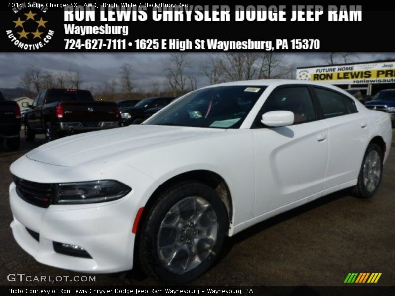 Bright White / Black/Ruby Red 2015 Dodge Charger SXT AWD