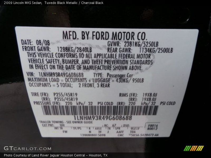 Tuxedo Black Metallic / Charcoal Black 2009 Lincoln MKS Sedan