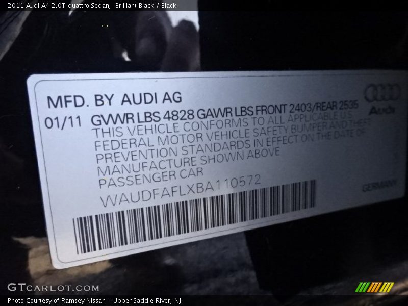 Brilliant Black / Black 2011 Audi A4 2.0T quattro Sedan