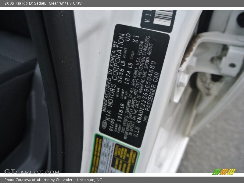 Clear White / Gray 2009 Kia Rio LX Sedan