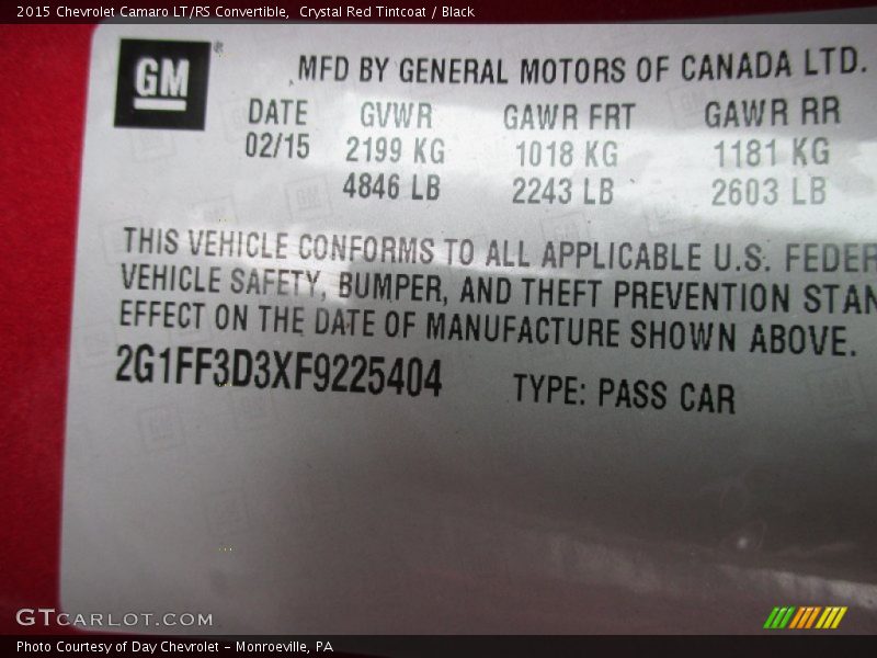 Crystal Red Tintcoat / Black 2015 Chevrolet Camaro LT/RS Convertible