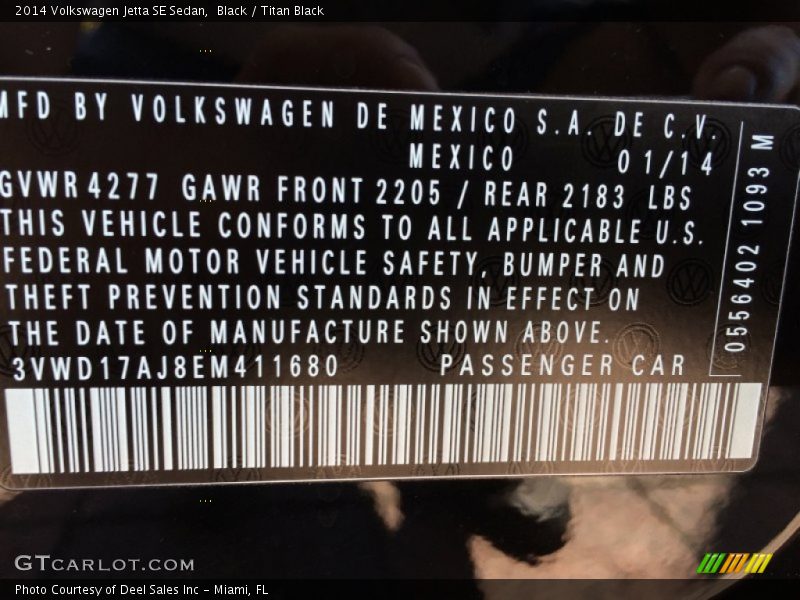Black / Titan Black 2014 Volkswagen Jetta SE Sedan