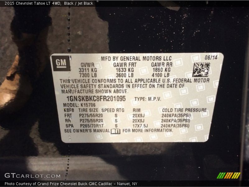 Black / Jet Black 2015 Chevrolet Tahoe LT 4WD