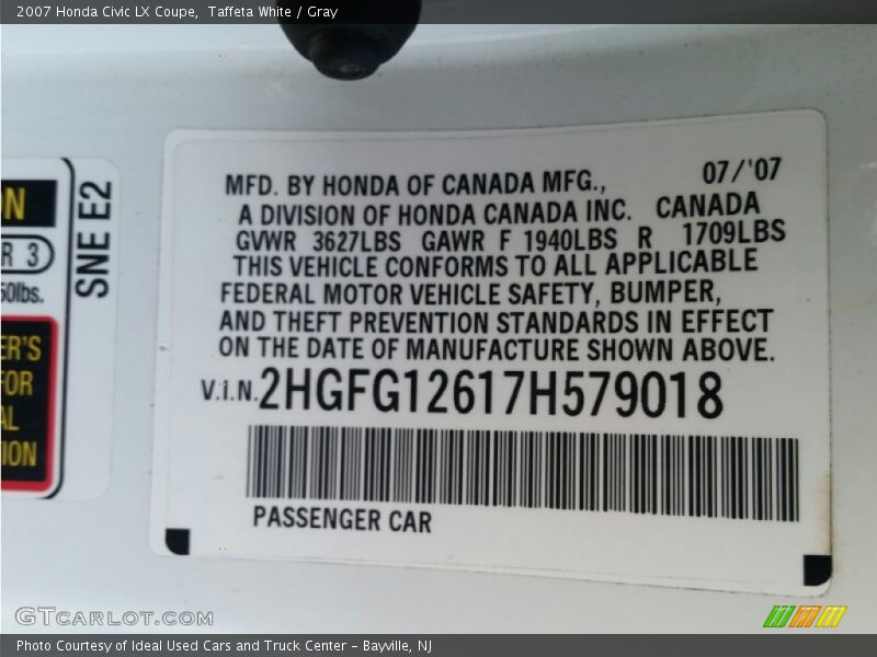 Taffeta White / Gray 2007 Honda Civic LX Coupe
