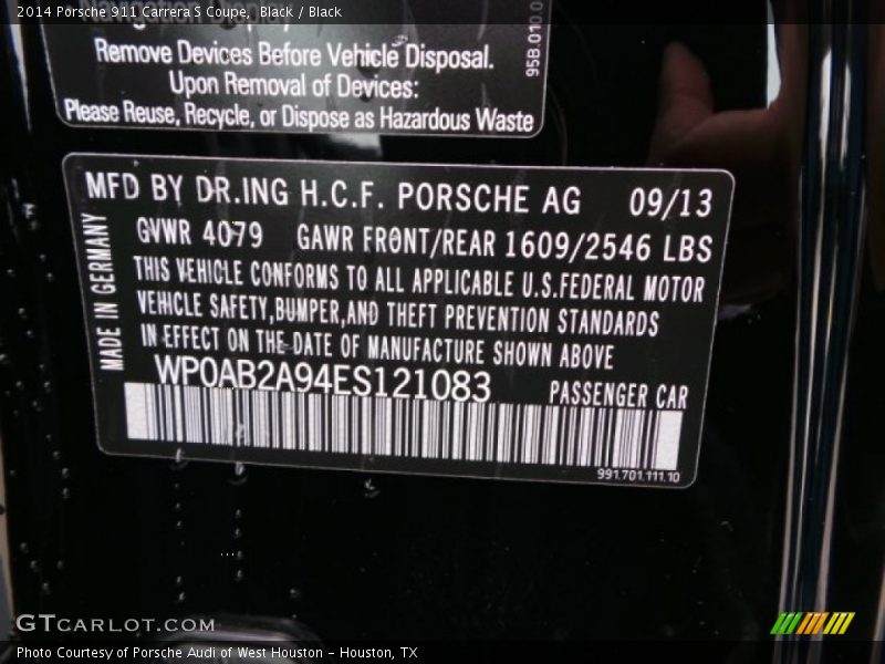 Black / Black 2014 Porsche 911 Carrera S Coupe