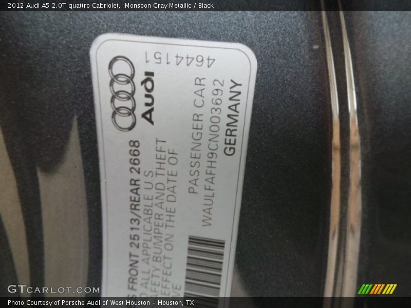 Monsoon Gray Metallic / Black 2012 Audi A5 2.0T quattro Cabriolet