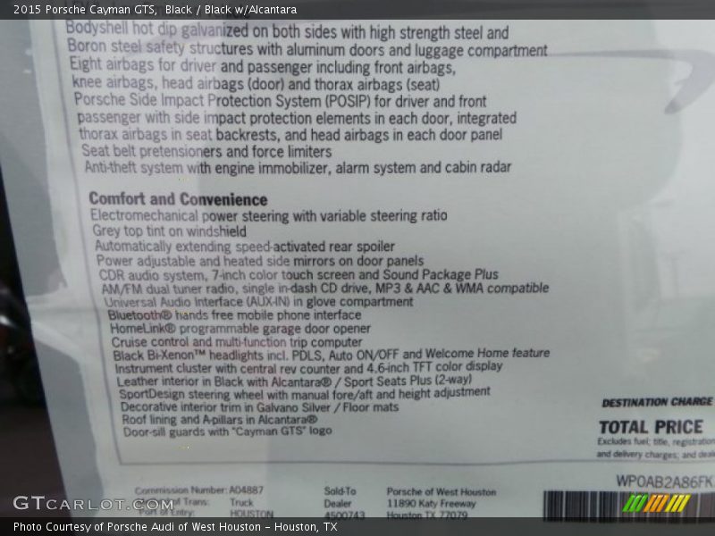  2015 Cayman GTS Window Sticker