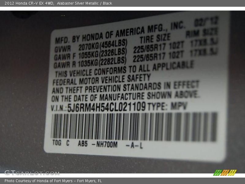 Alabaster Silver Metallic / Black 2012 Honda CR-V EX 4WD