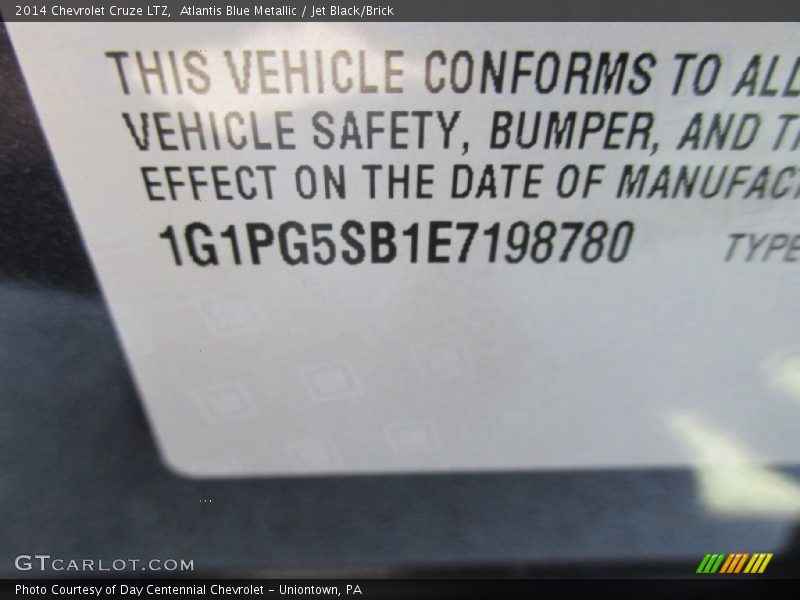Atlantis Blue Metallic / Jet Black/Brick 2014 Chevrolet Cruze LTZ