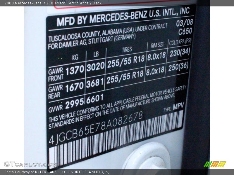 Arctic White / Black 2008 Mercedes-Benz R 350 4Matic