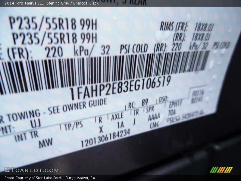 Sterling Gray / Charcoal Black 2014 Ford Taurus SEL