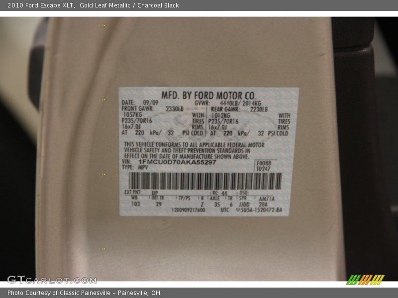 Gold Leaf Metallic / Charcoal Black 2010 Ford Escape XLT