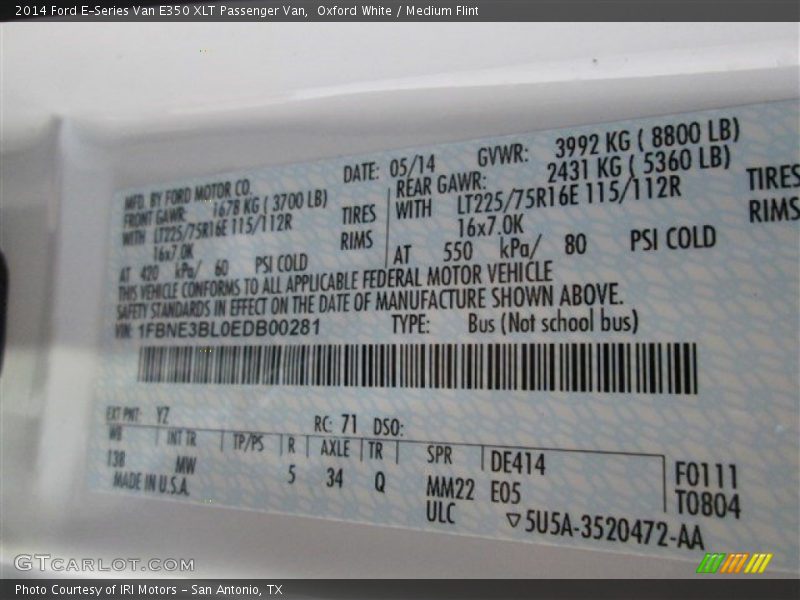Oxford White / Medium Flint 2014 Ford E-Series Van E350 XLT Passenger Van