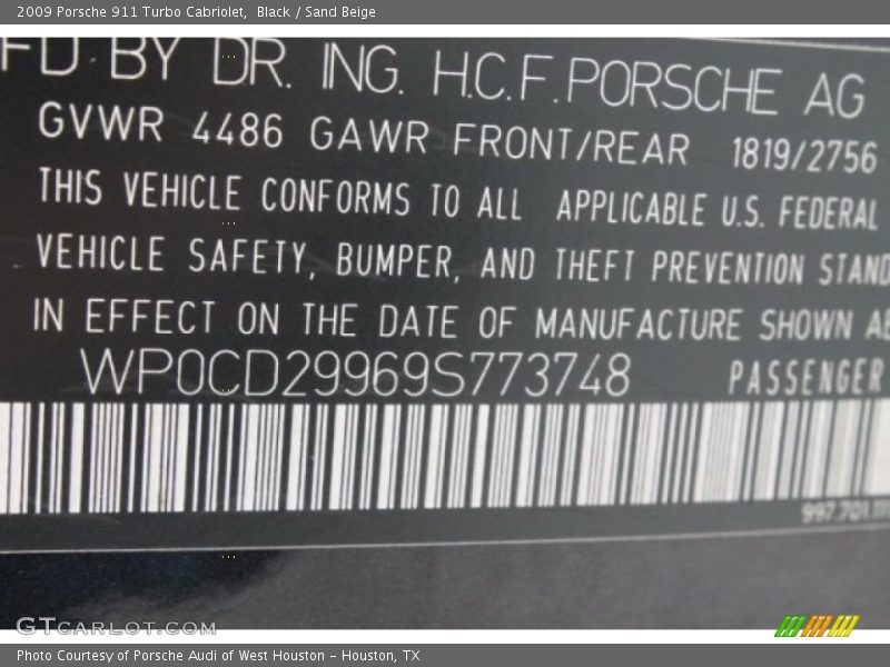 Black / Sand Beige 2009 Porsche 911 Turbo Cabriolet