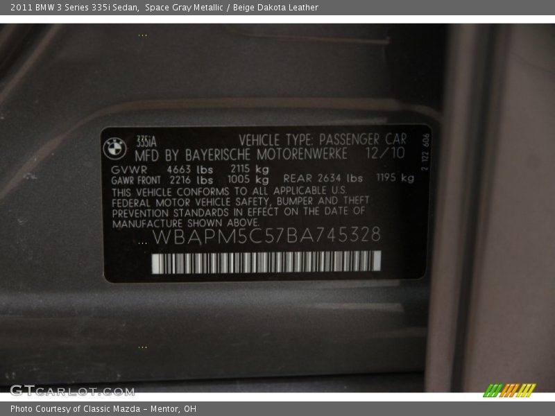 Space Gray Metallic / Beige Dakota Leather 2011 BMW 3 Series 335i Sedan