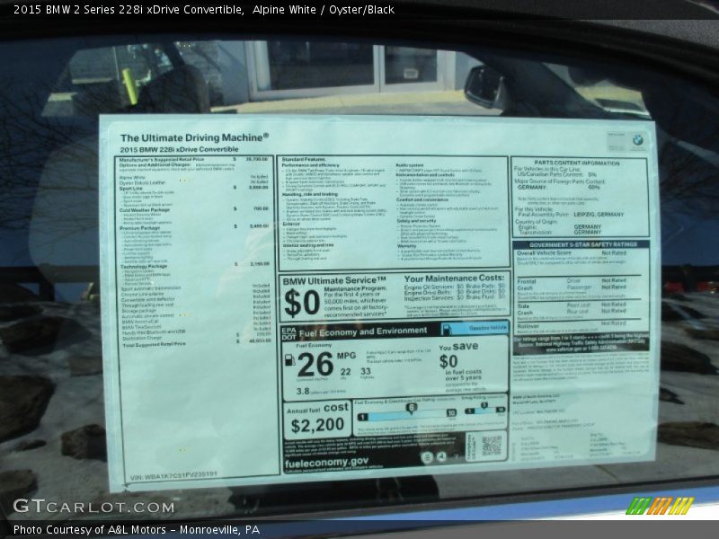  2015 2 Series 228i xDrive Convertible Window Sticker