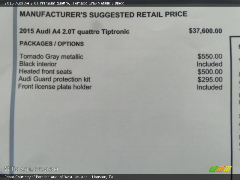  2015 A4 2.0T Premium quattro Window Sticker
