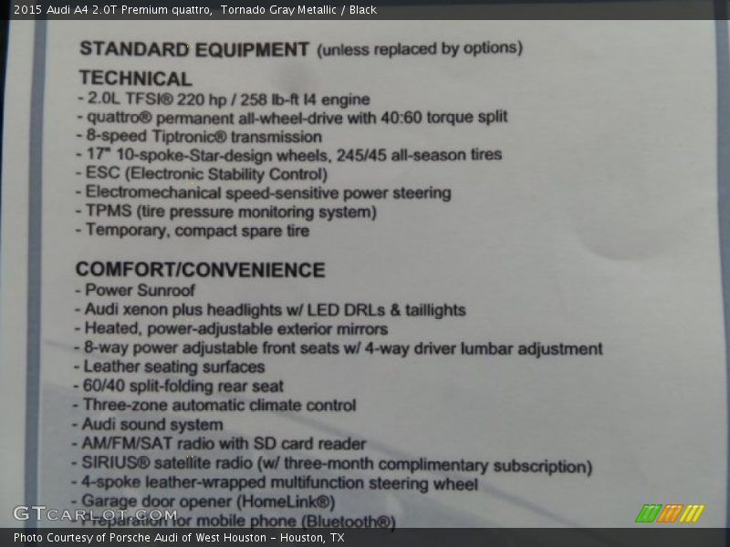  2015 A4 2.0T Premium quattro Window Sticker