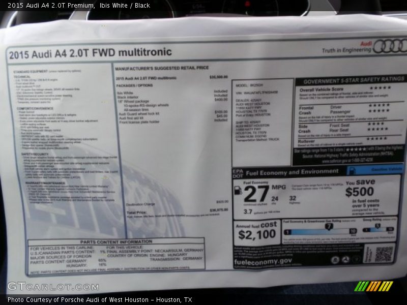 Ibis White / Black 2015 Audi A4 2.0T Premium