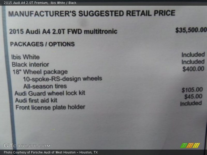 Ibis White / Black 2015 Audi A4 2.0T Premium