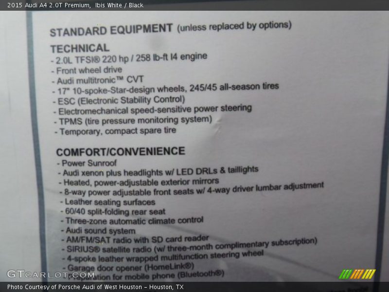 Ibis White / Black 2015 Audi A4 2.0T Premium