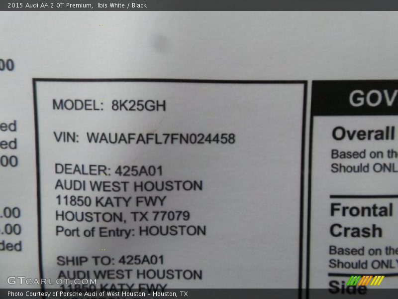 Ibis White / Black 2015 Audi A4 2.0T Premium