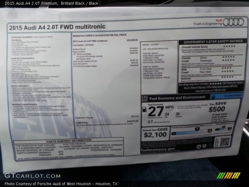 Brilliant Black / Black 2015 Audi A4 2.0T Premium