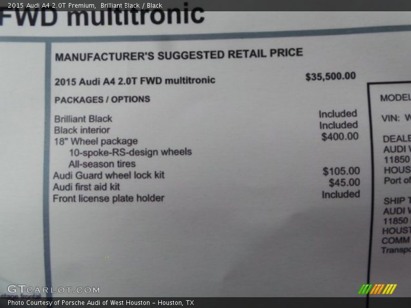 Brilliant Black / Black 2015 Audi A4 2.0T Premium