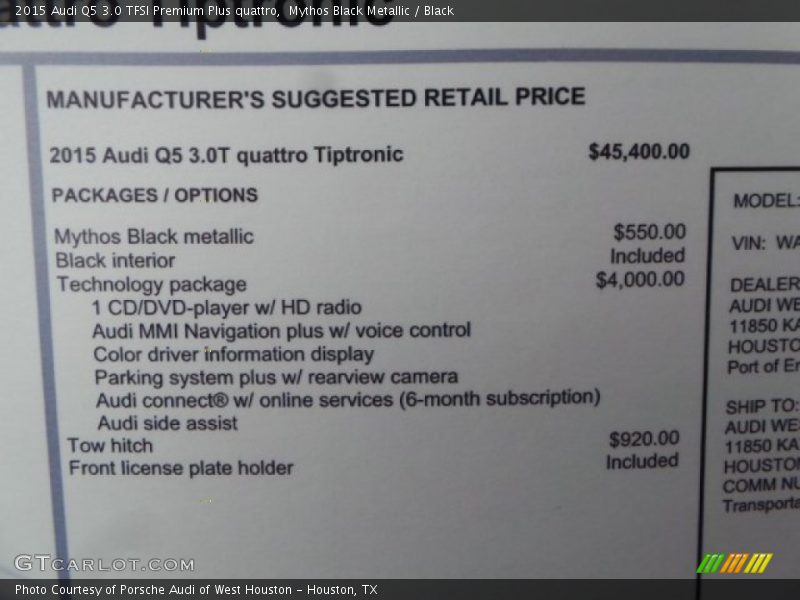 Mythos Black Metallic / Black 2015 Audi Q5 3.0 TFSI Premium Plus quattro