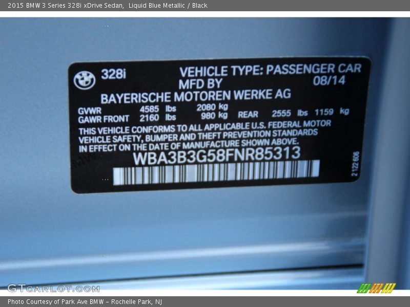 Liquid Blue Metallic / Black 2015 BMW 3 Series 328i xDrive Sedan