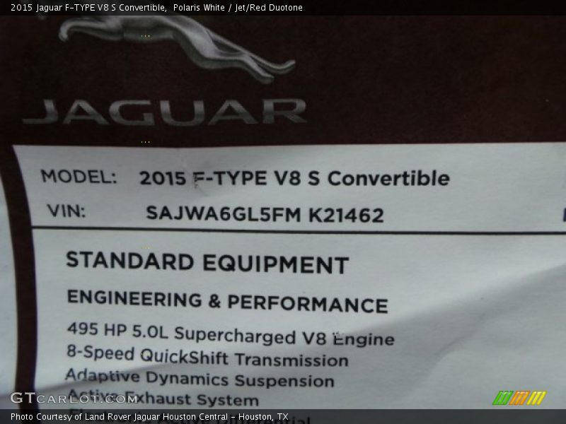  2015 F-TYPE V8 S Convertible Window Sticker