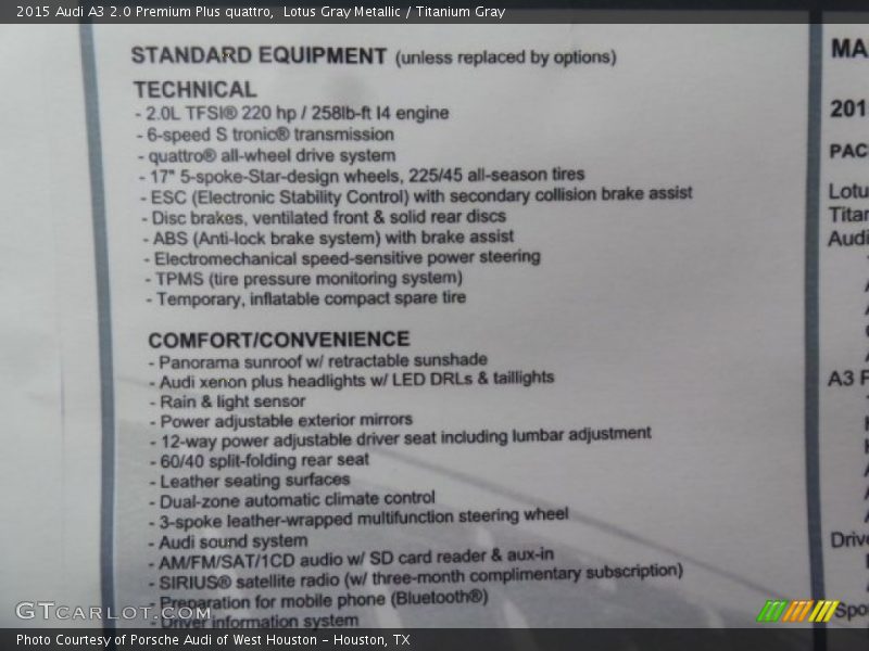 Lotus Gray Metallic / Titanium Gray 2015 Audi A3 2.0 Premium Plus quattro