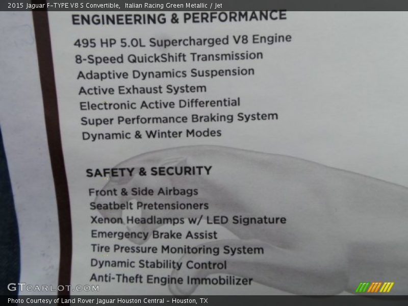  2015 F-TYPE V8 S Convertible Window Sticker