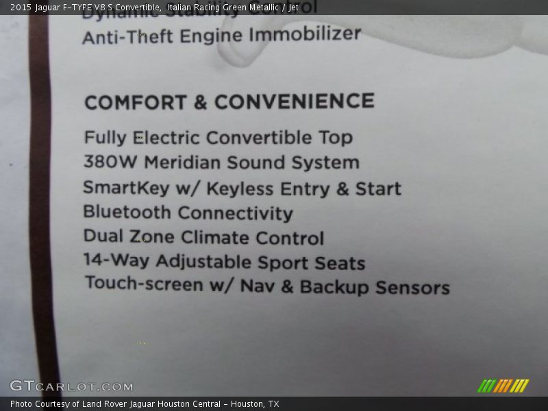  2015 F-TYPE V8 S Convertible Window Sticker