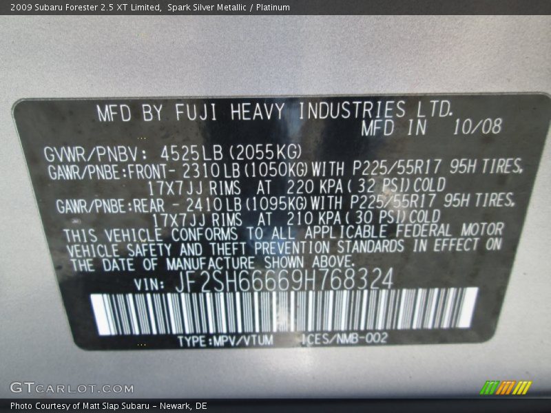 Spark Silver Metallic / Platinum 2009 Subaru Forester 2.5 XT Limited