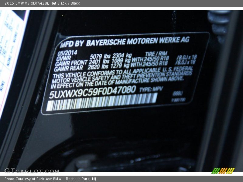 Jet Black / Black 2015 BMW X3 xDrive28i