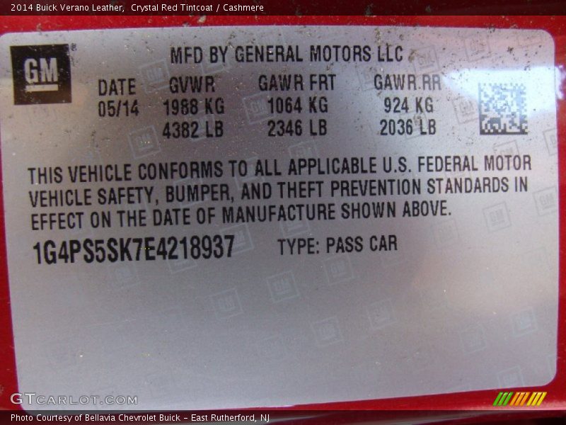 Crystal Red Tintcoat / Cashmere 2014 Buick Verano Leather